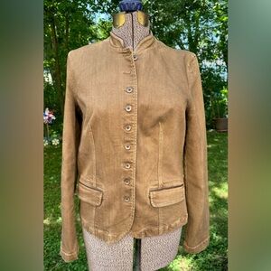 Ralph Lauren LAUREN JEANS CO Stretch Denim Jacket Sz 14 100% Sheep Leather Trimt